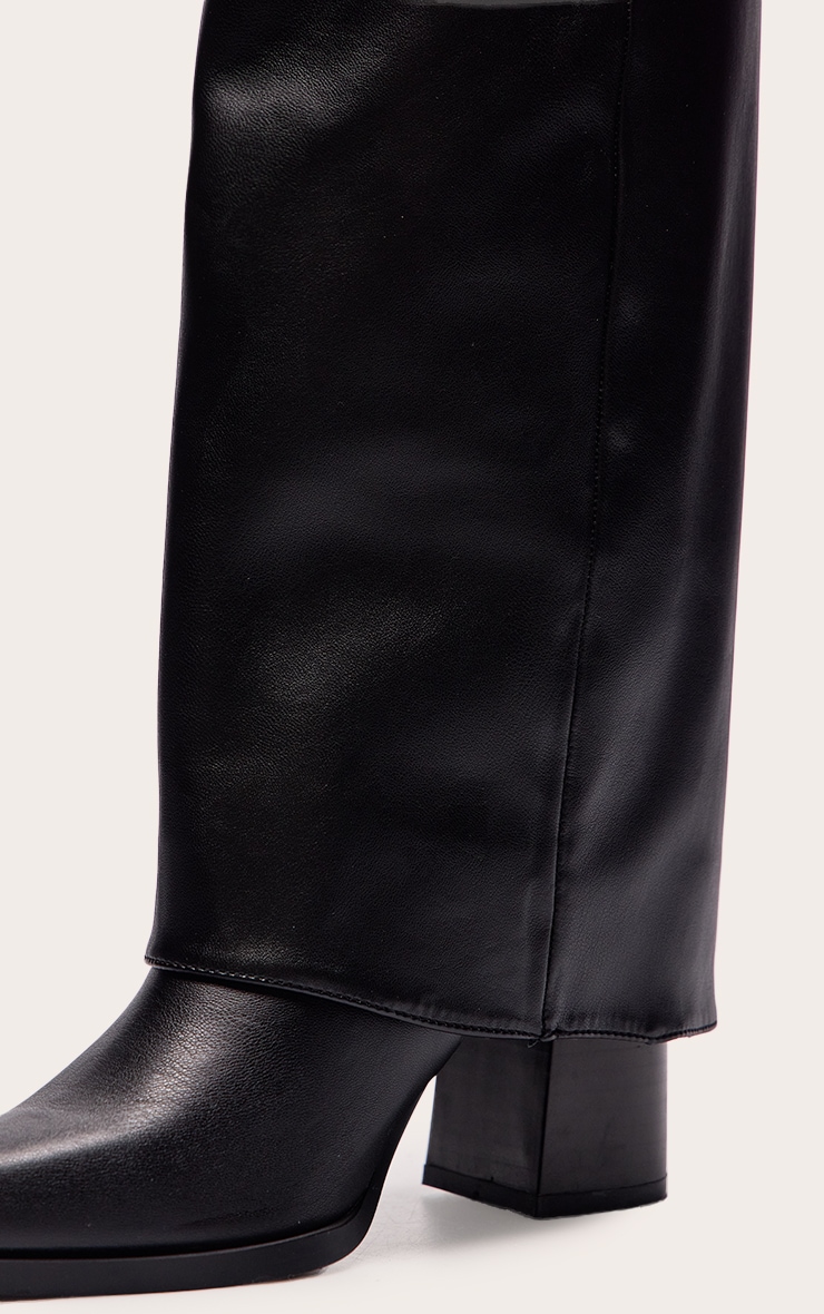 Black PU Fold Over Block Heel Boot image 5