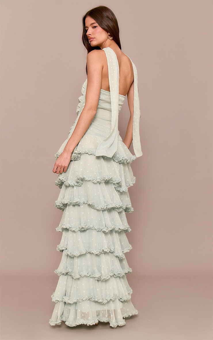 Sage Green Chiffon Tiered Frill Maxi Dress image 2