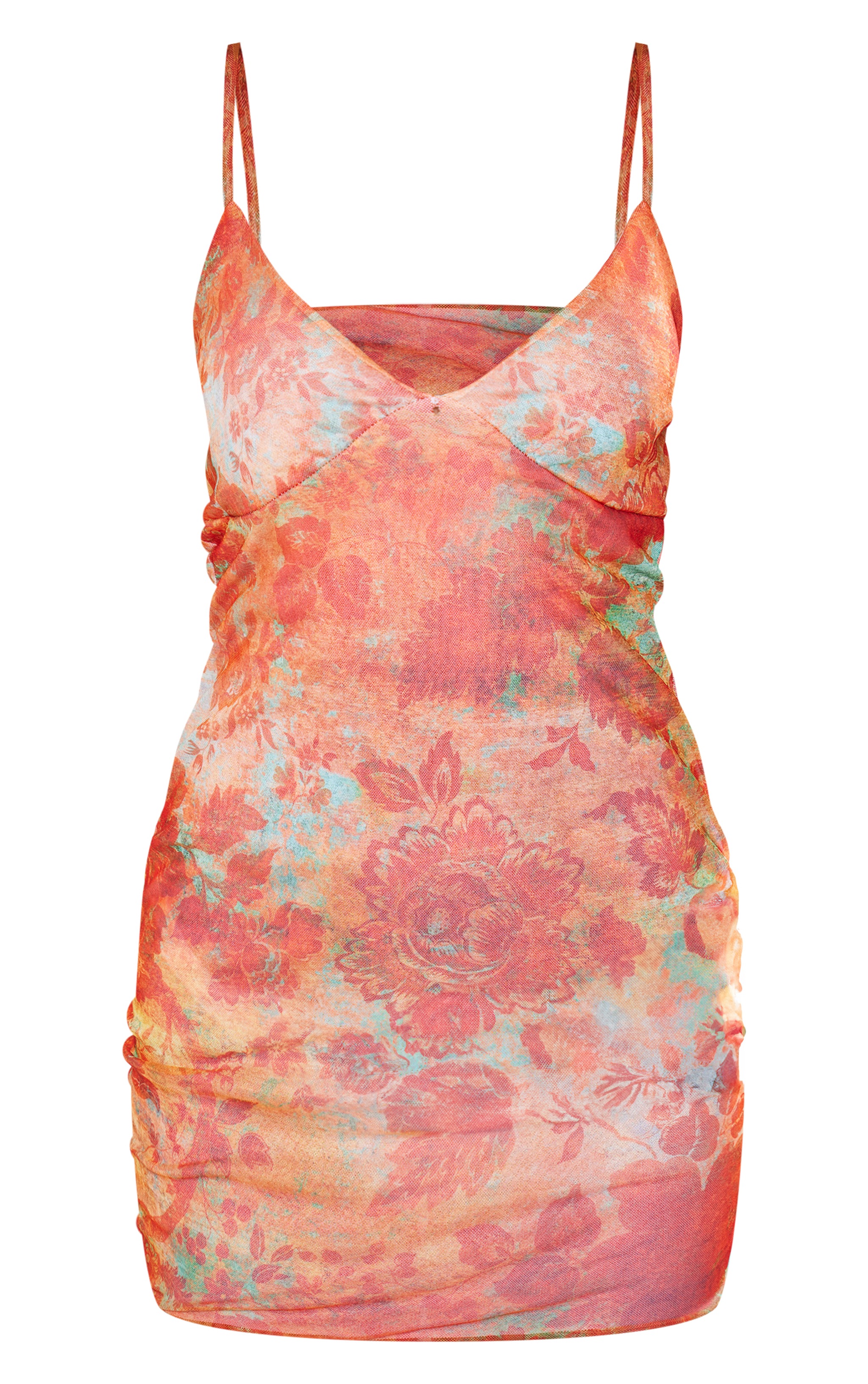 Rust Abstract Floral Mesh Shift Dress image 5