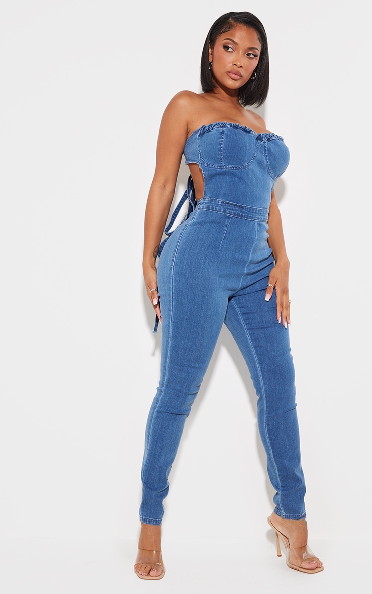 Shape Mid Blue Wash Cup Tie Back Denim Jumpsuit | Shape ...