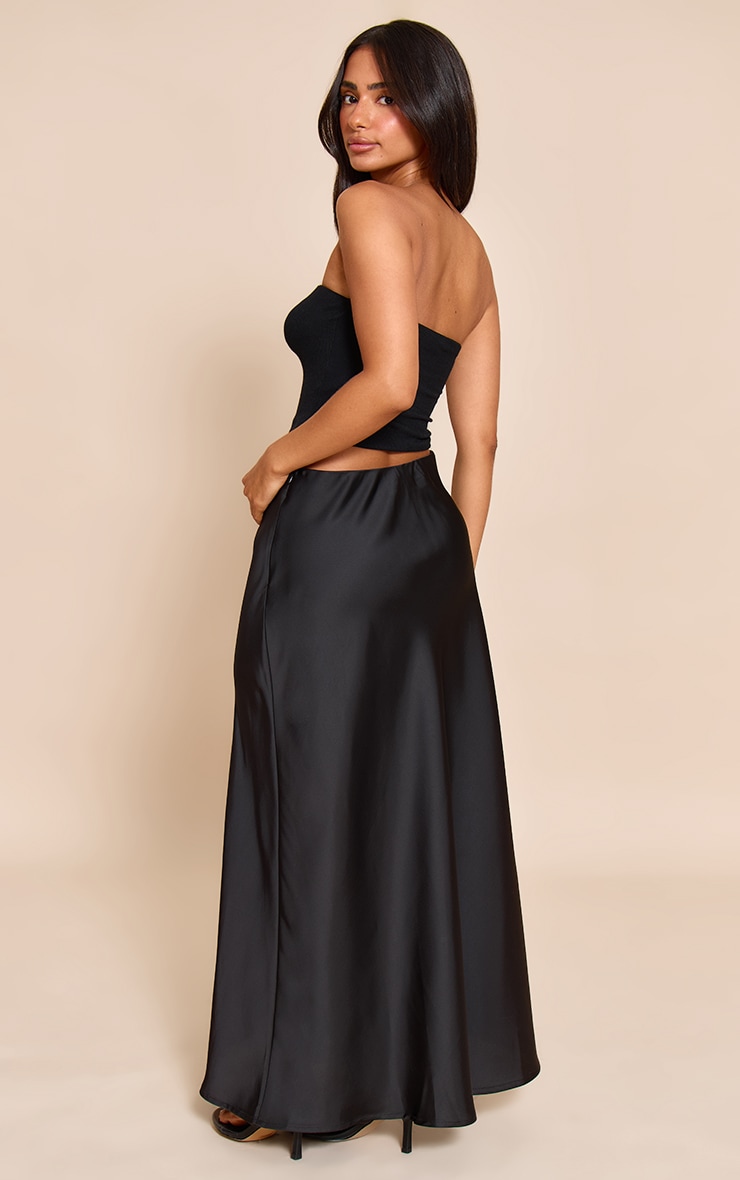 Petite Black Satin Flowy Maxi Skirt image 3