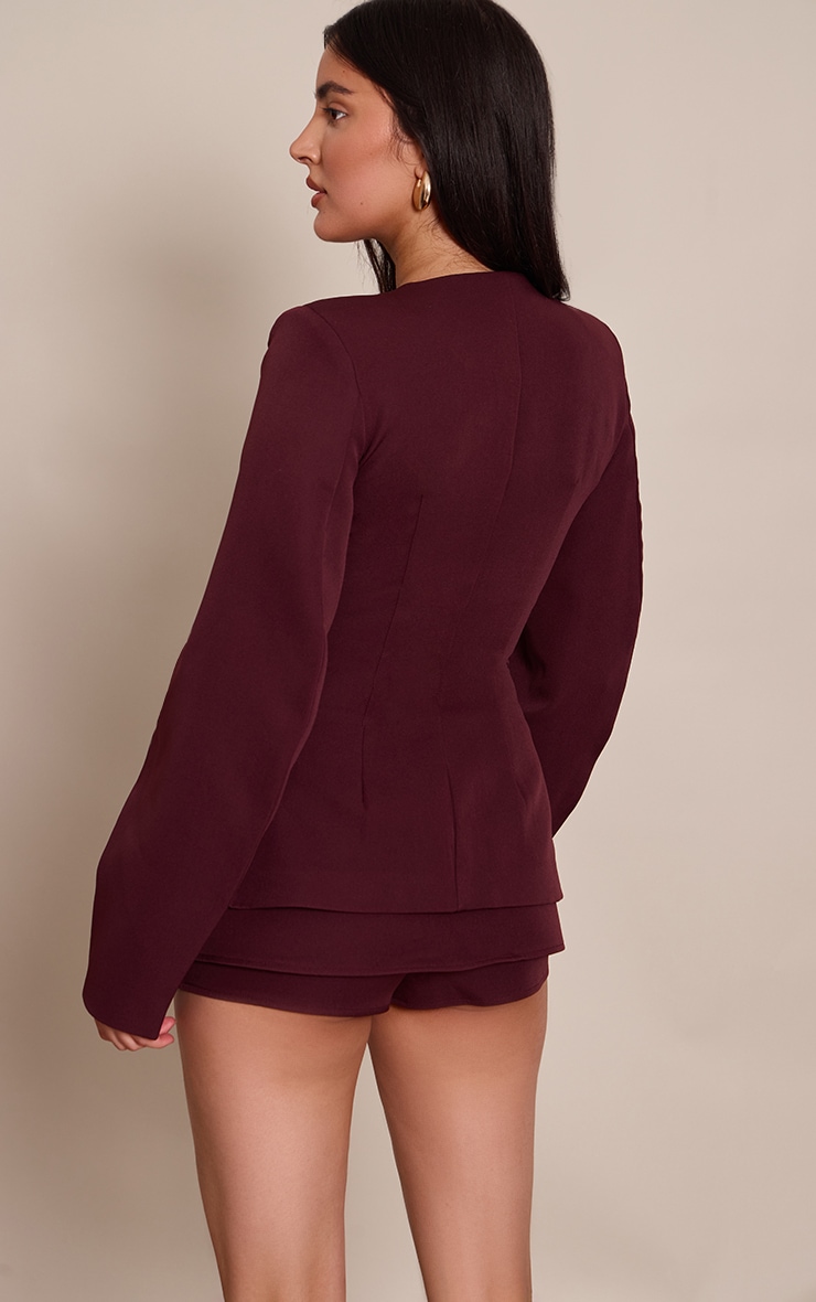 Blazer cintré tissé prune profond à manches cocon et boutons image 2