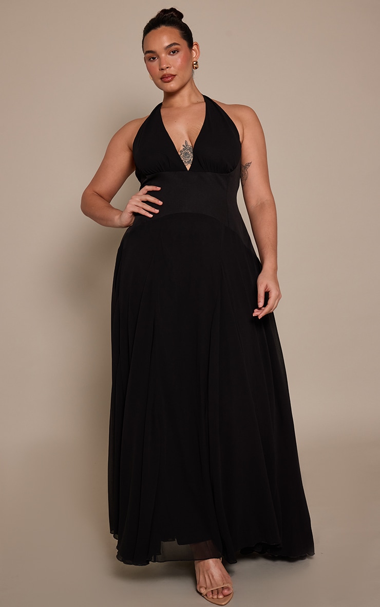Plus Black Chiffon Halterneck Maxi Dress  image 1