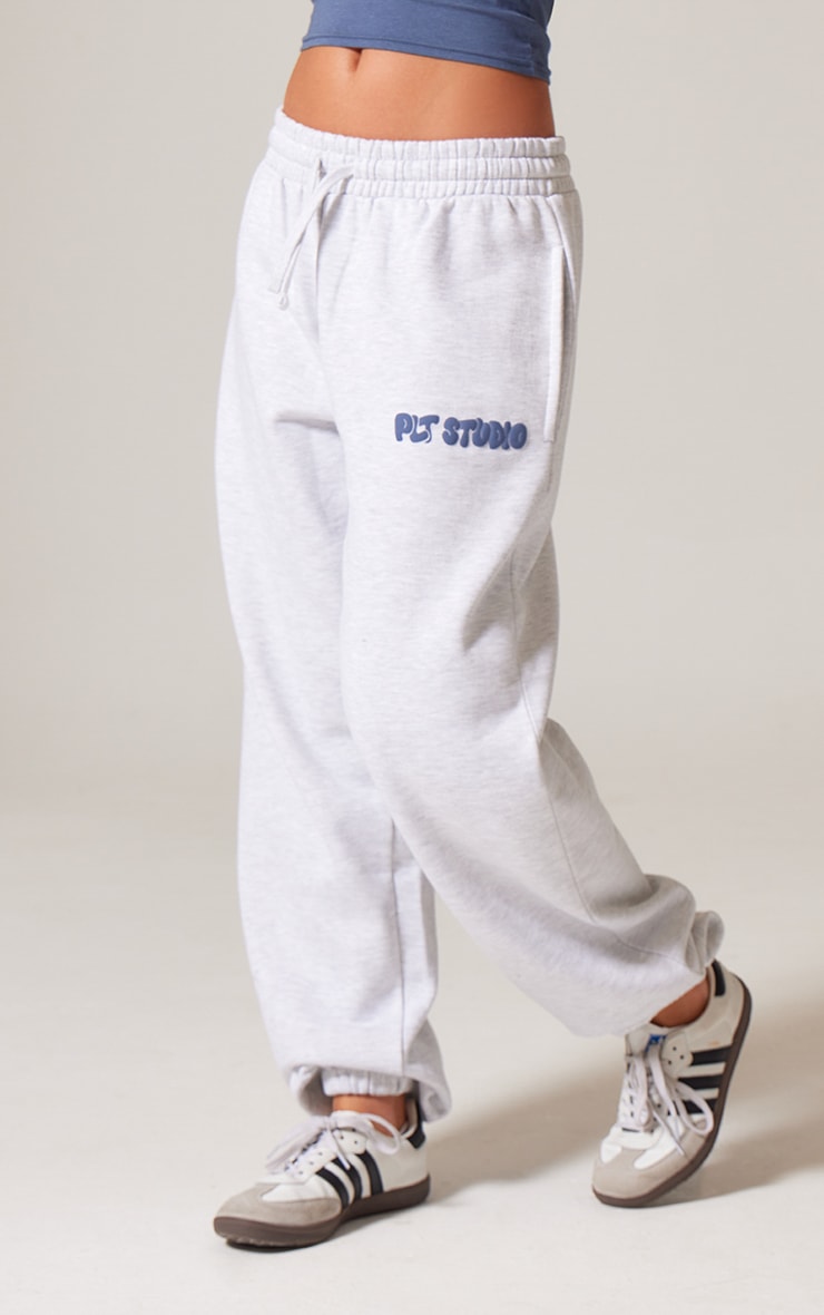 PRETTYLITTLETHING Ash Grey Premium Studio Print Cuffed Sweatpants image 2