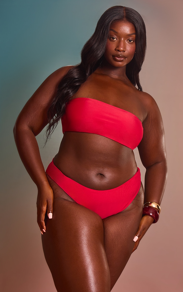 Plus Red Mix & Match High Waisted High Leg Bikini Bottoms image 3