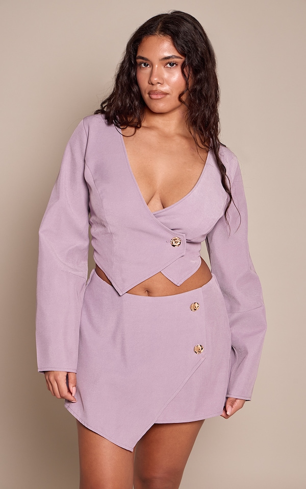 Shape Lilac Asymmetrical Hammered Button Blazer