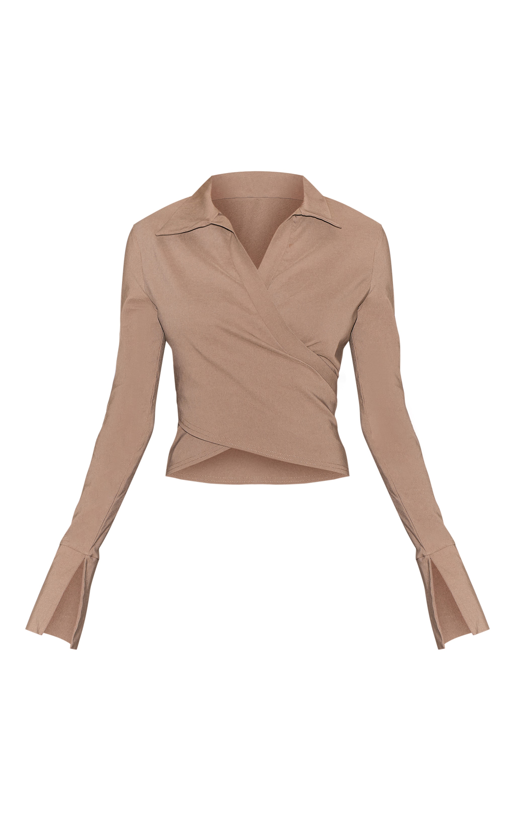 Mushroom Bengaline Wrap Detail Fitted Shirt image 5