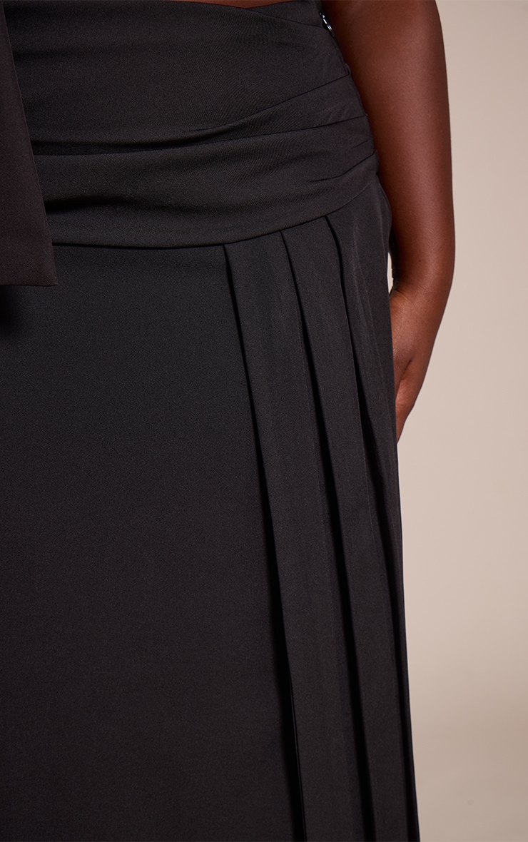Plus Premium Black Woven Draped Fishtail Maxi Skirt image 4