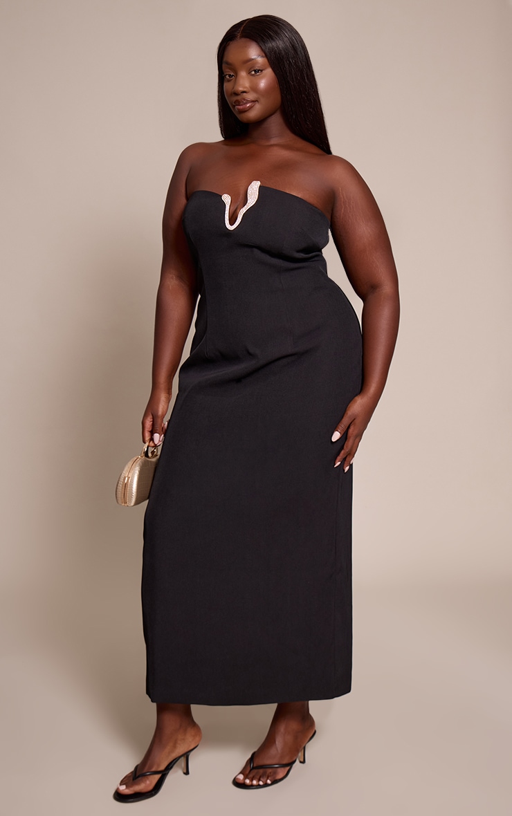 Plus Black Trim Detail Bandeau Bodycon Maxi Dress image 3