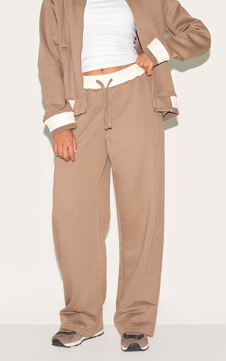Taupe Contrast Seam Straight Leg Sweatpants image 1