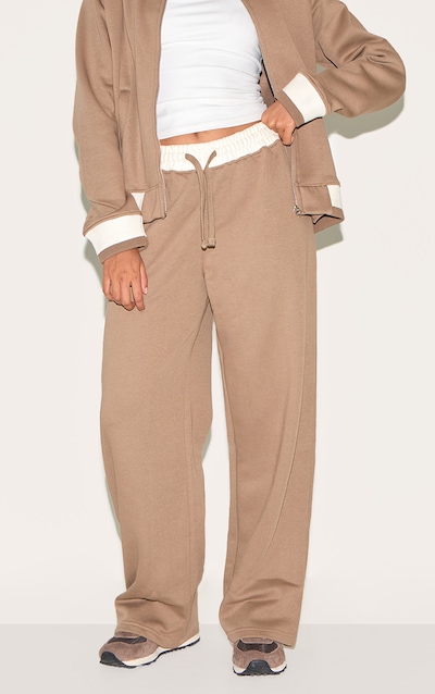 Jogging droit taupe à taille contrastante