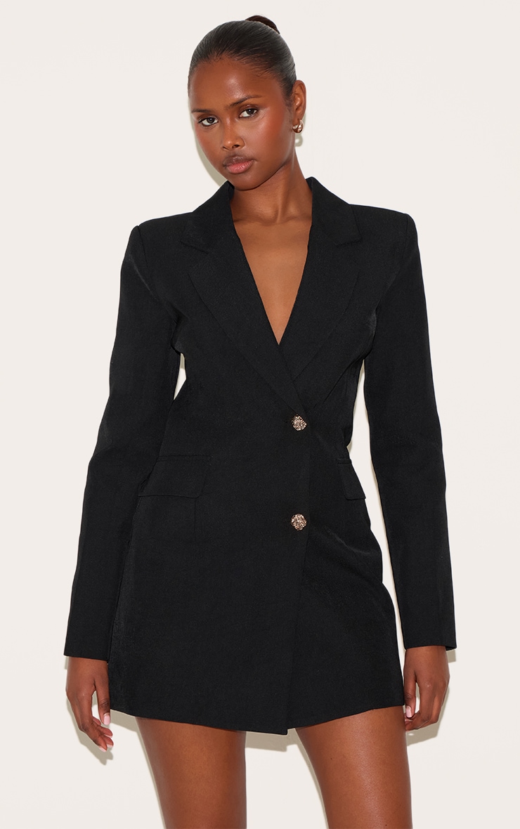 Robe Blazer Noire Cintrée à Boutons Dorés image 4
