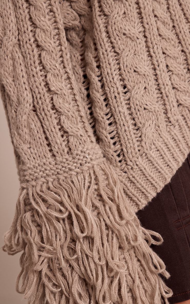 Taupe Cable Knit Loop Trim Sweater image 4