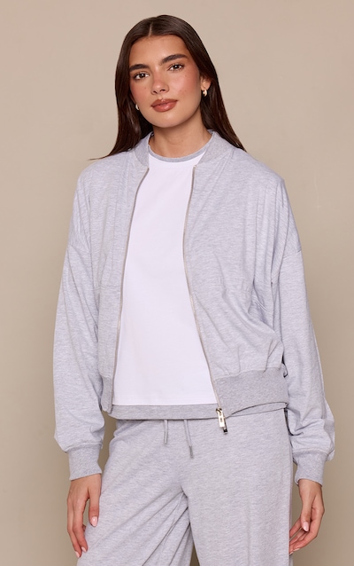 Grey Marl Casual Zip Through Bomber