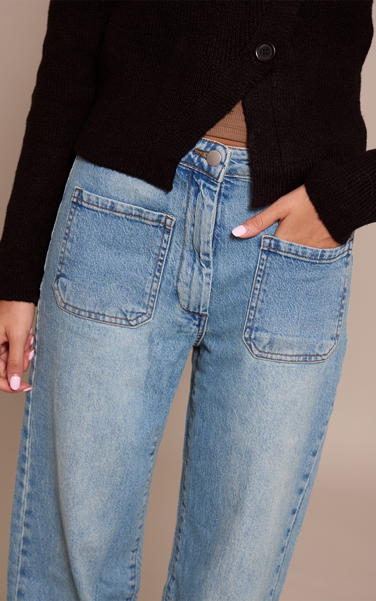 Mid Blue Wash Hem Seam Detail Front Pocket Jeans image 4