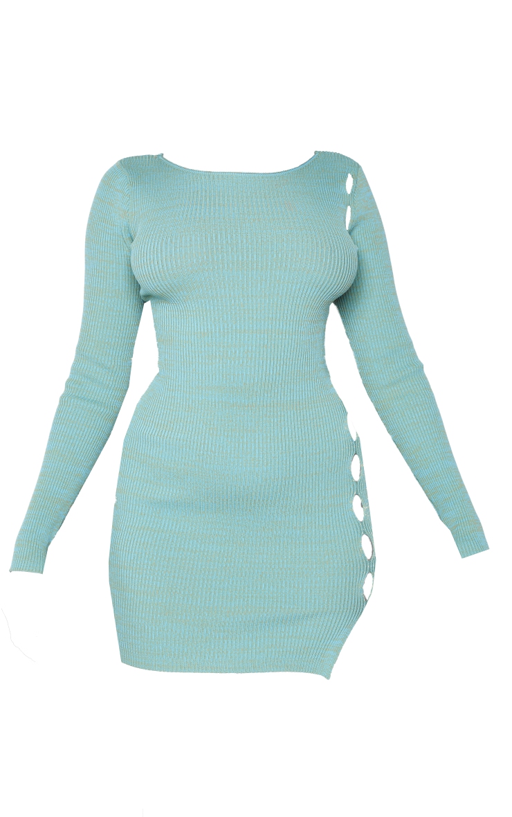 Turquoise Space Dye Cut Out Side Mini Dress image 5