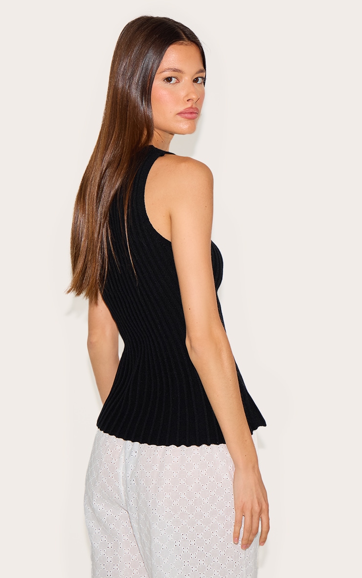 Black Knit Boat Neck Peplum Top image 2