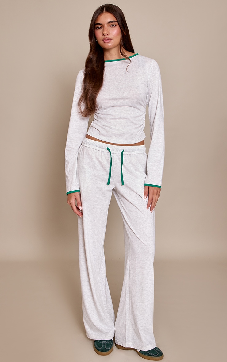 Ash Grey Cotton Contrast Cuff Long Sleeve Top image 3