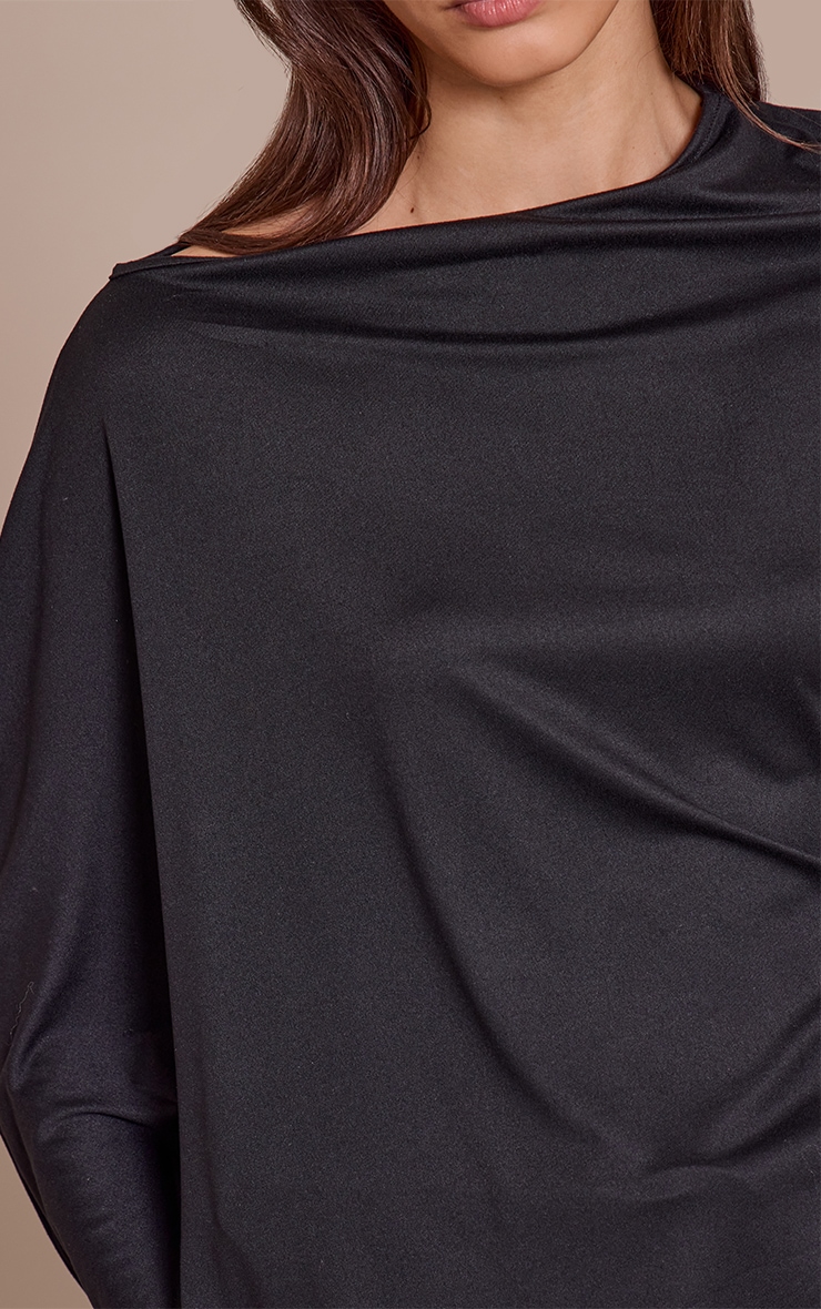 Black Asymmetric Slouchy Long Sleeve Top image 4