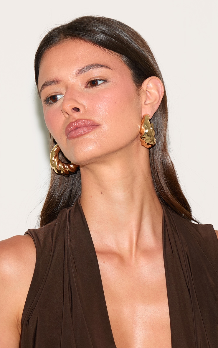 Gold Twist Detail Hoop Earrings image 1