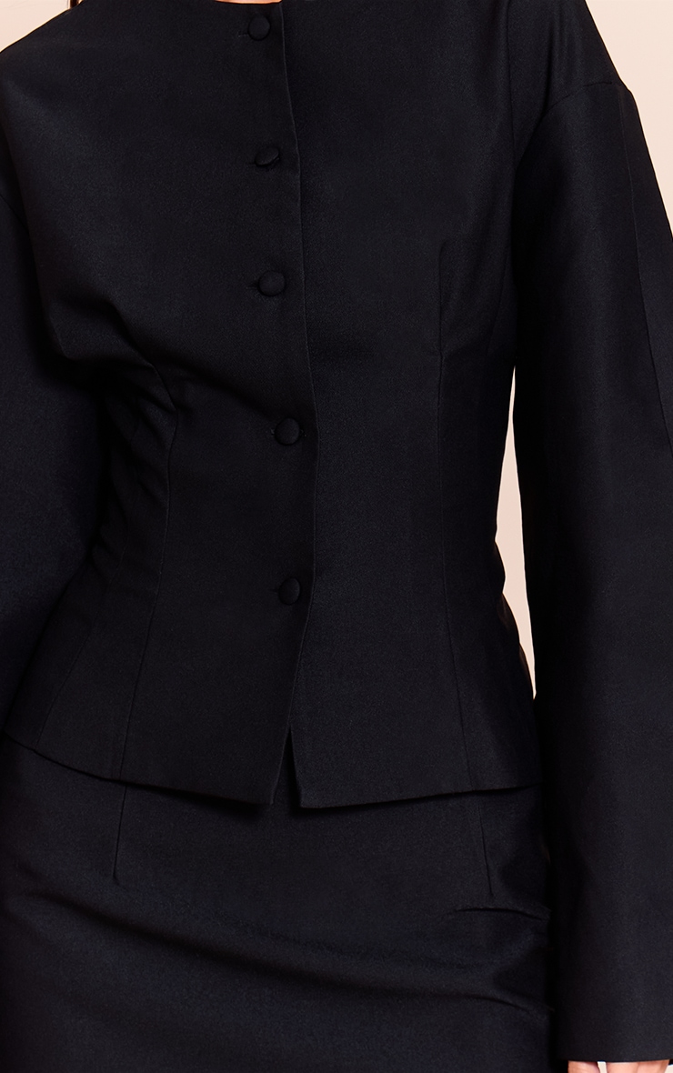 Black Tailored Woven Boxy Balloon Sleeve Blazer image 4