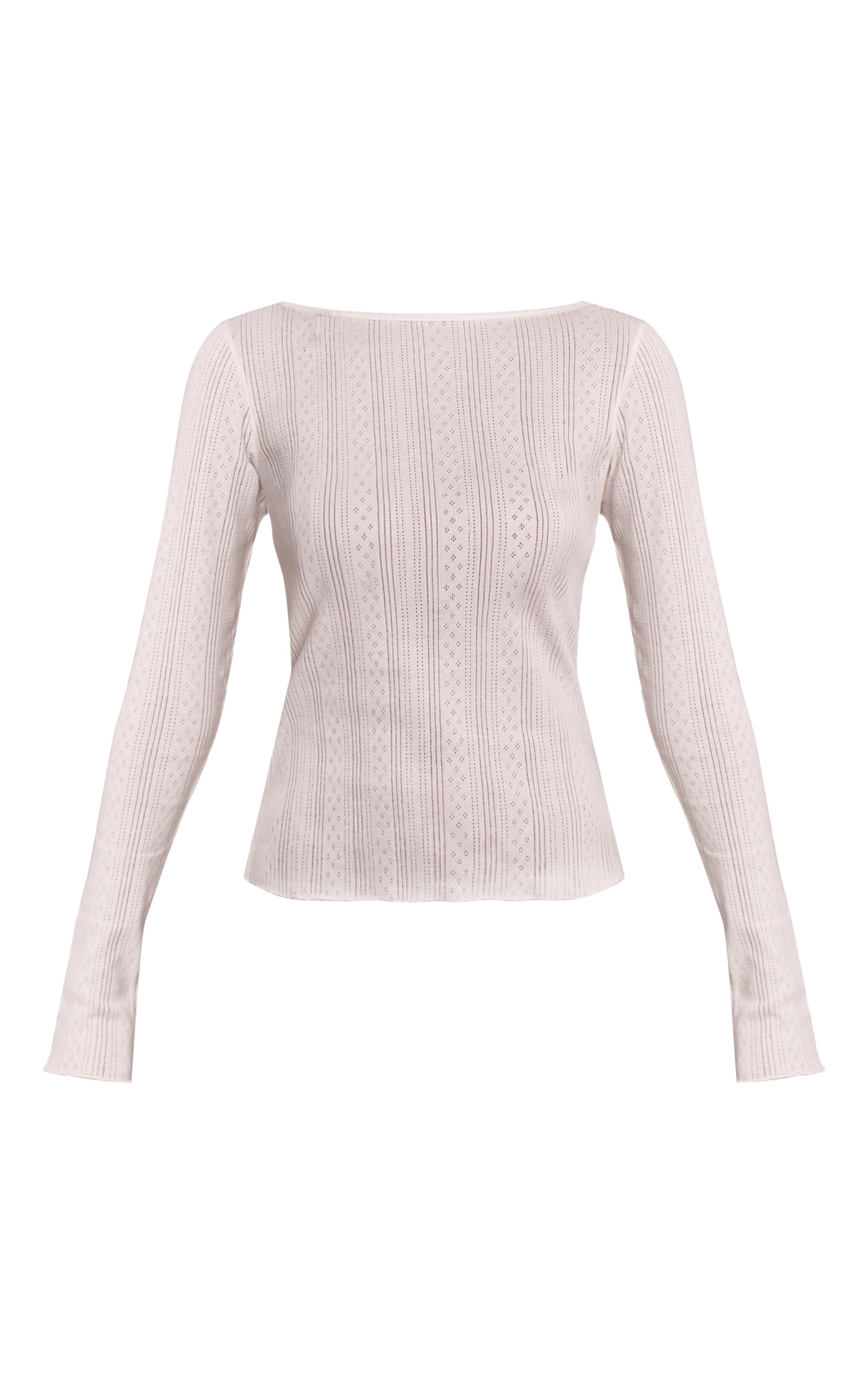 Cream Pointelle Boatneck Long Sleeve Top image 5