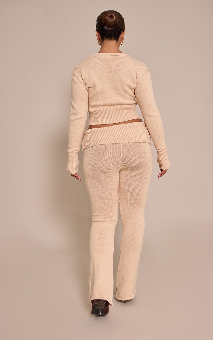 Shape Oatmeal Knitted Foldover Flare Leg Pants image 3