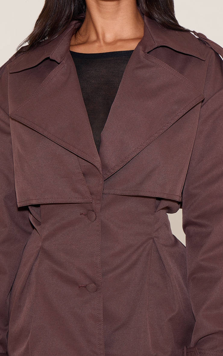 Petite Chocolate Cropped Cinched Waist Belted Trench Coat image 4