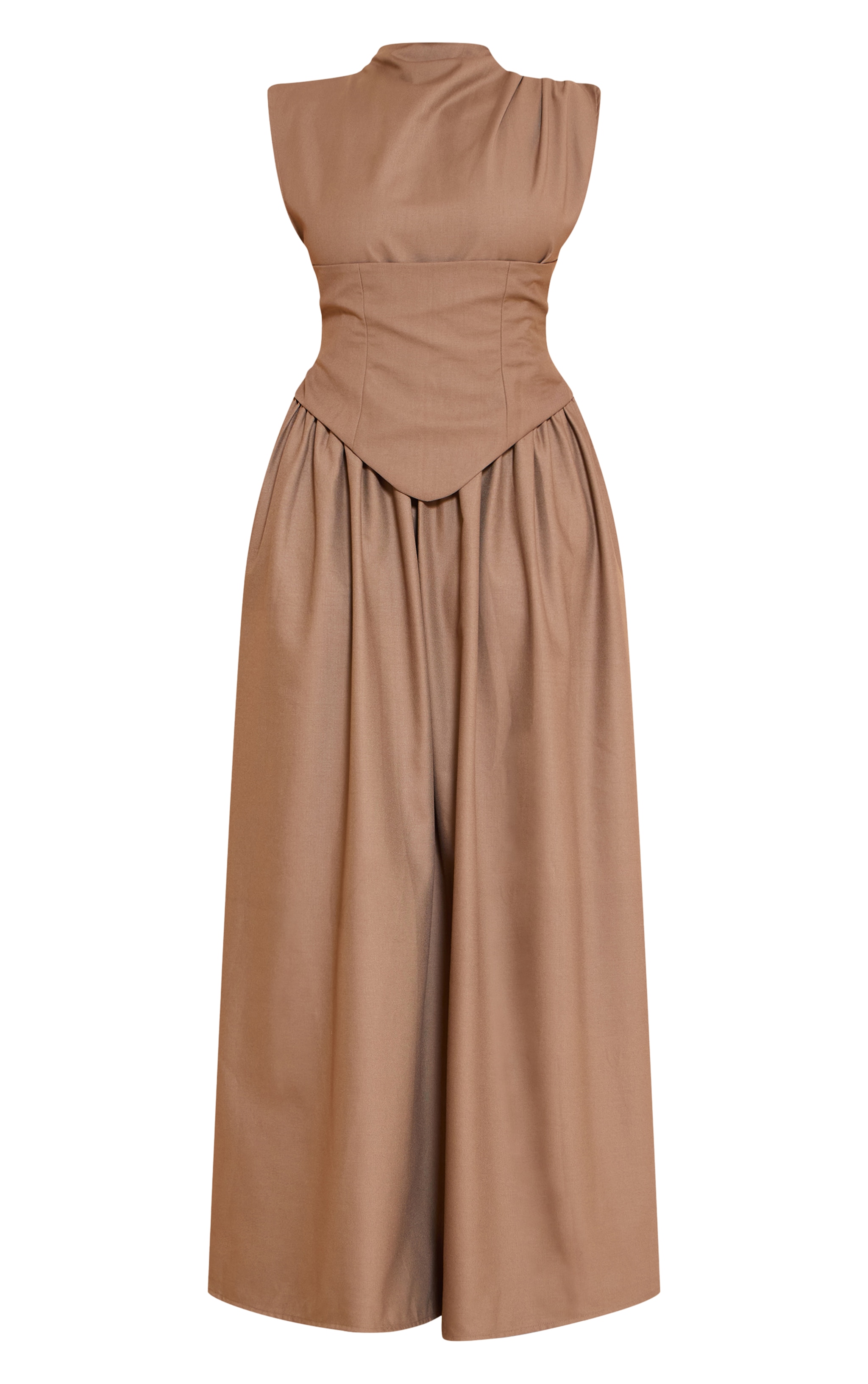 Shape Robe droite longue tissée café au lait à col montant et détail corset image 5