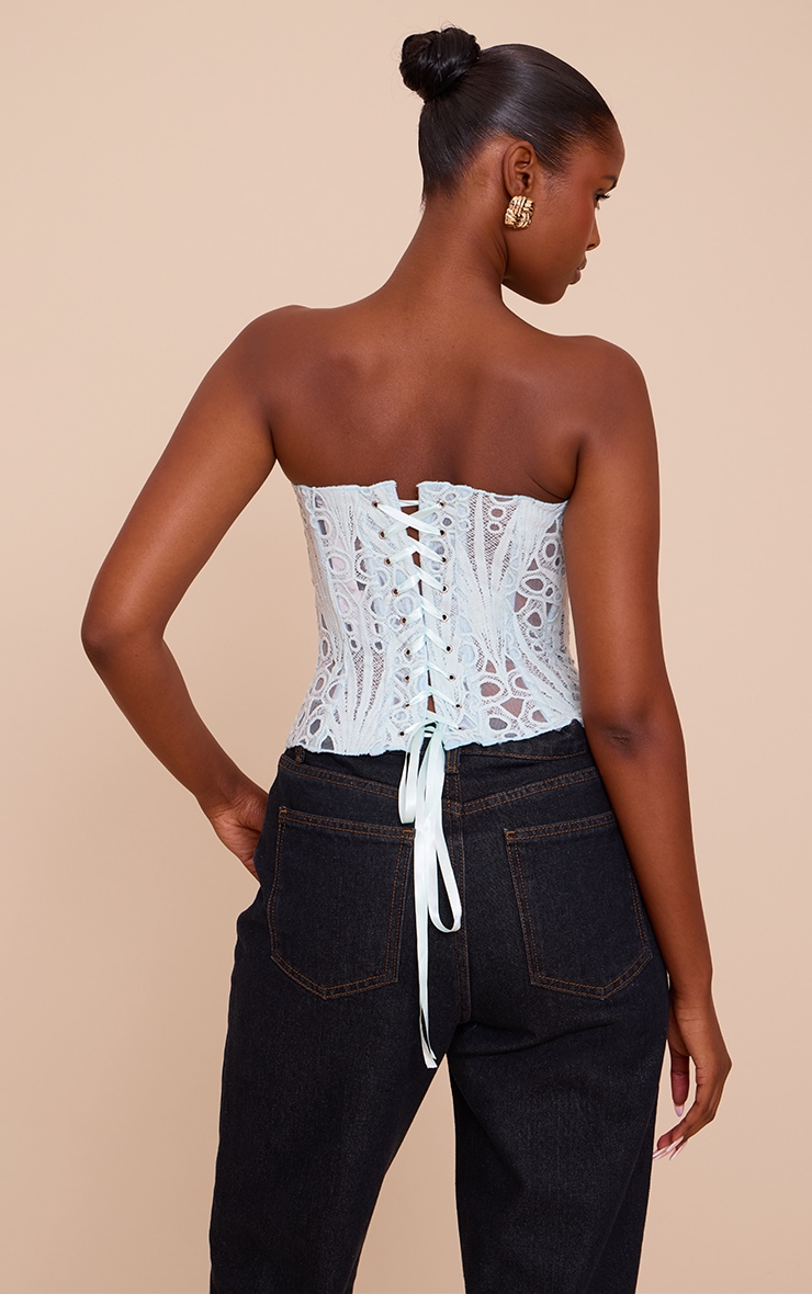 Mint Textured Sheer Floral Lace Corset image 2
