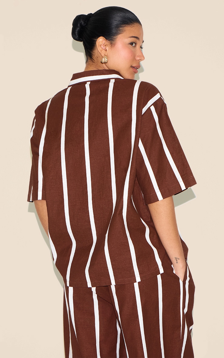 Choc Brown Striped Oversized Shirt image 2