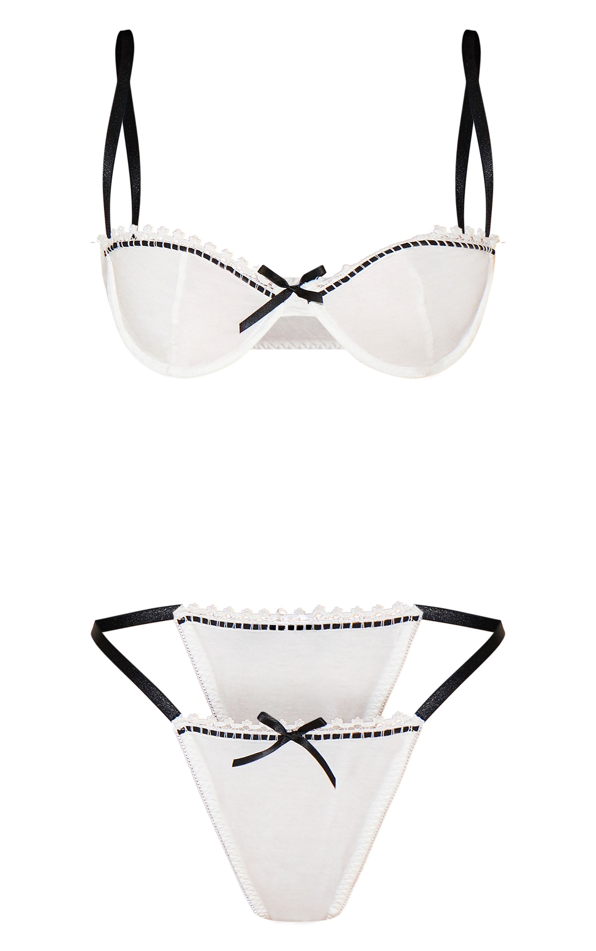 White Jersey Lace Trim Underwired Lingerie Set image 5