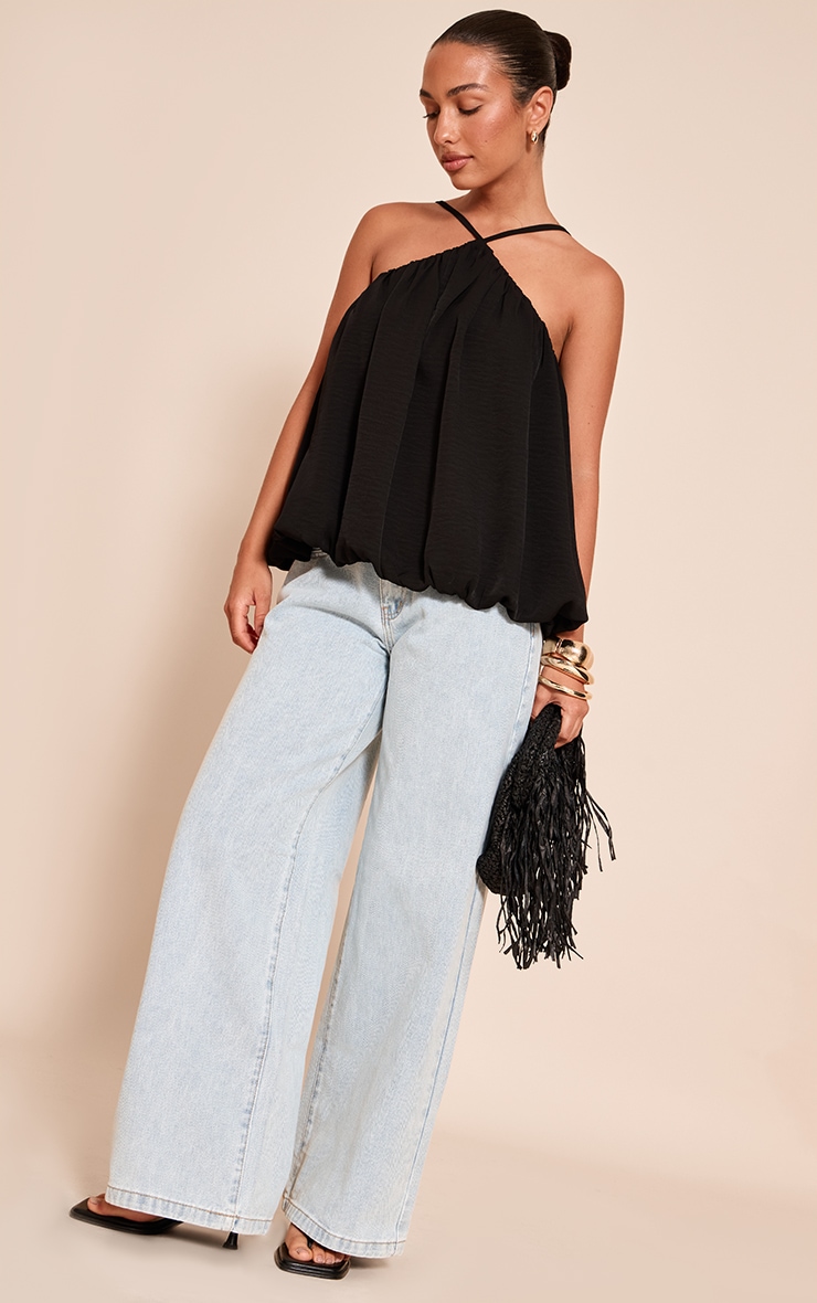 Black Chiffon Halter Neck Puff Ball Top image 3