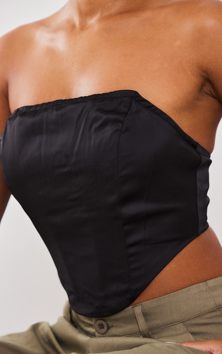 Black Sculpt Satin Strapless Boned Corset image 4