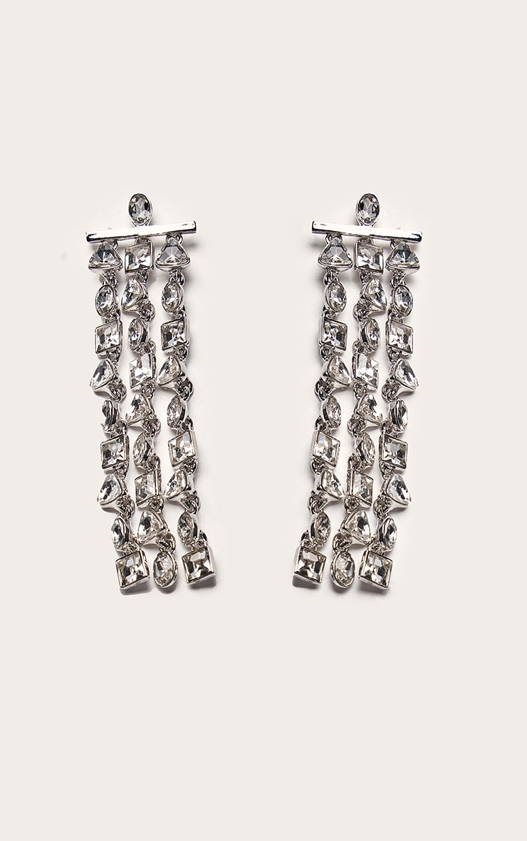 Silver Diamante Waterfall Statement Earrings image 2