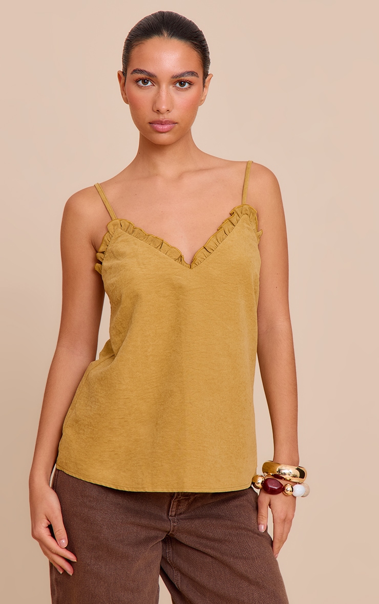 Deep Mustard Peach Skin Frill Detail Cami image 1