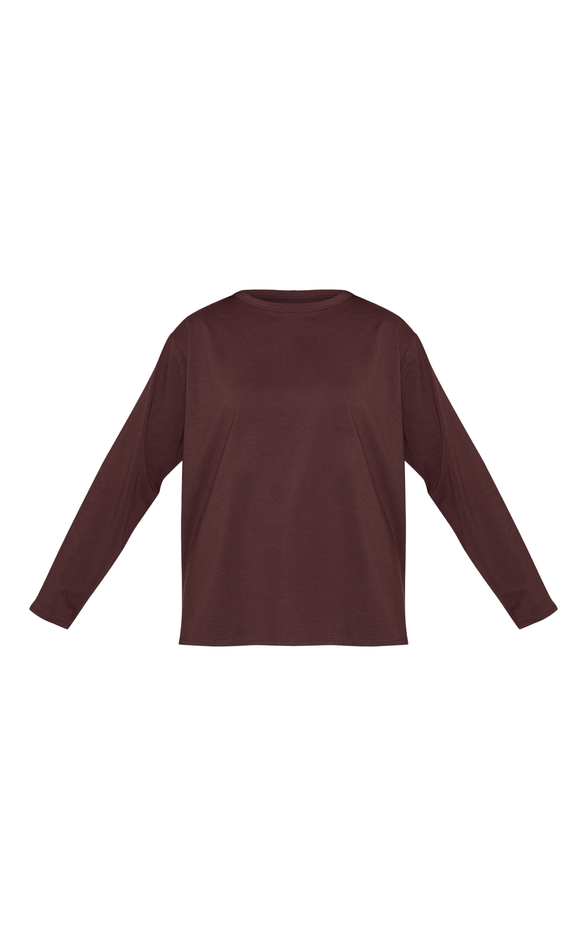 Dark Chocolate Cotton Basic Oversized Long Sleeve T-shirt image 5