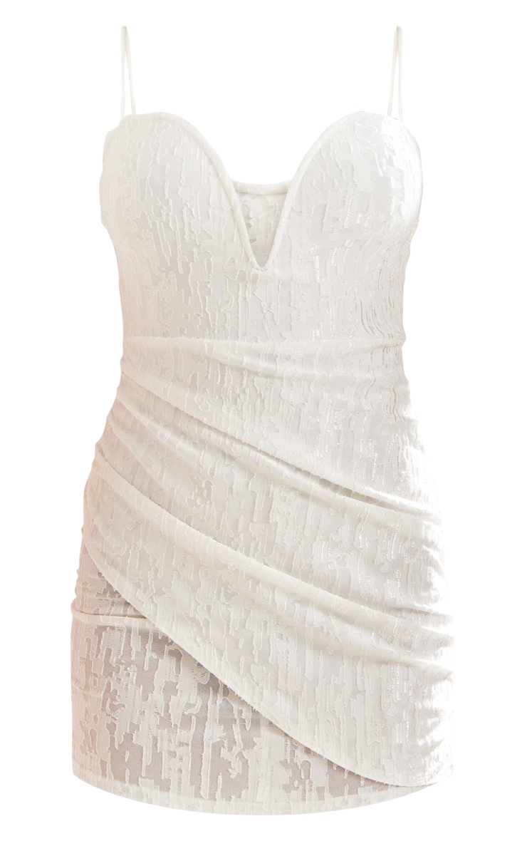 Cream Textured Extreme V Bar Drape Strappy Bodycon Dress image 5
