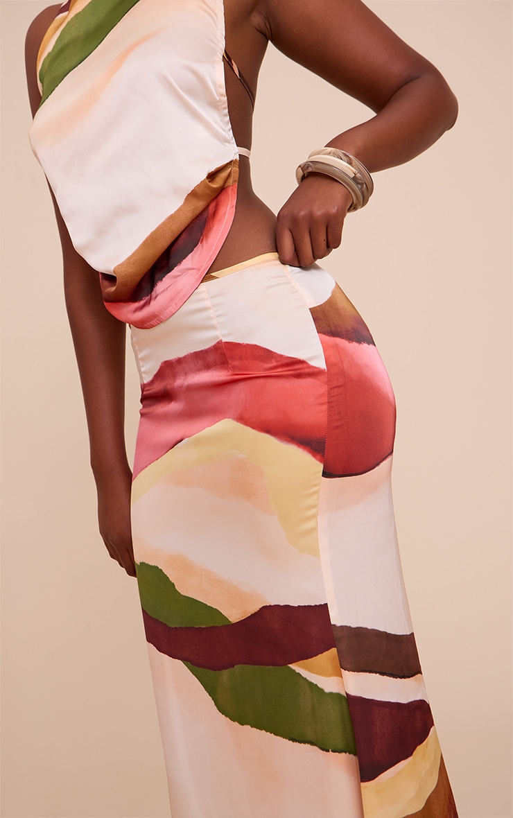 Multi Abstract Print Satin Floaty Maxi Skirt image 4