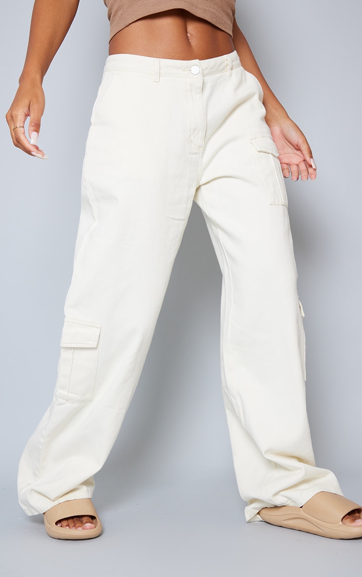 Ecru Cargo Pocket Low Rise Baggy Boyfriend Jeans PrettyLittleThing