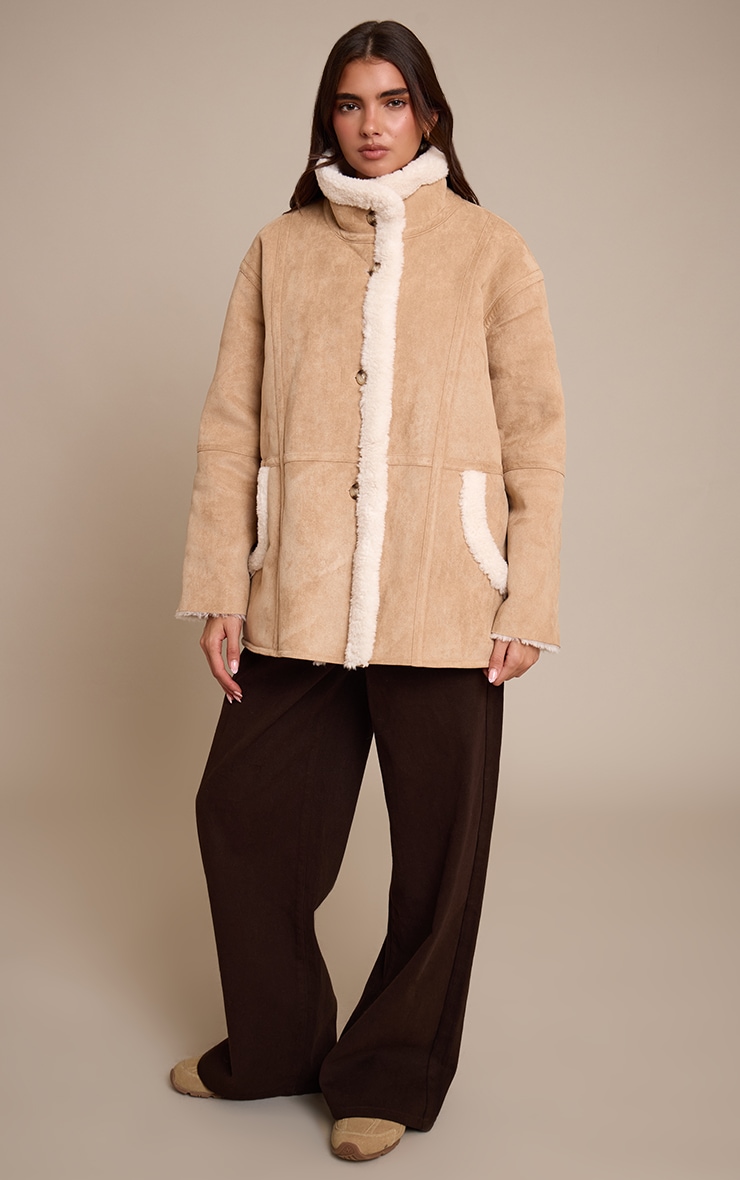 Beige Borg Lining Oversized Aviator image 3