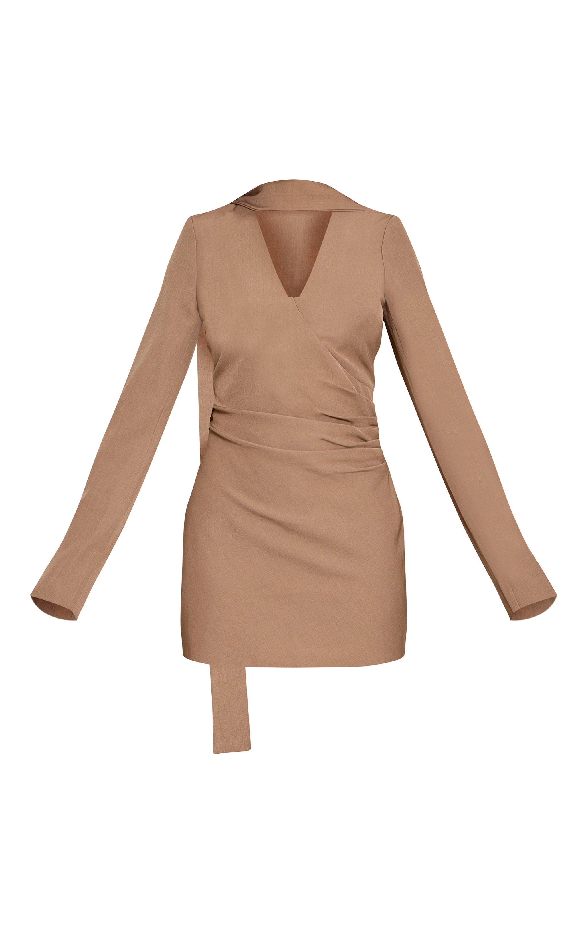 Taupe Scarf Detail Long Sleeve Bodycon Dress image 5