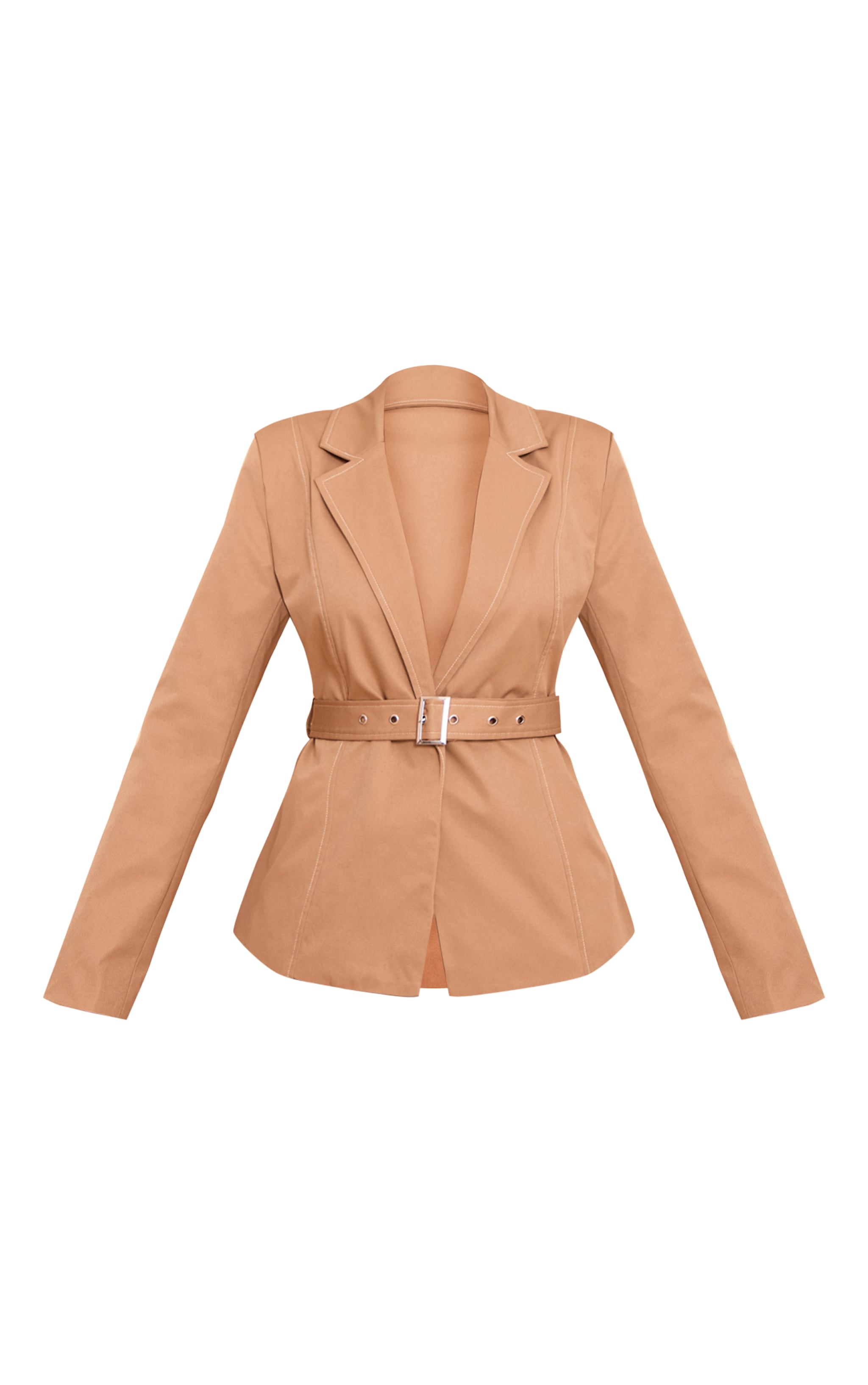 Beige Tie Waist Contrast Stitch Blazer image 5