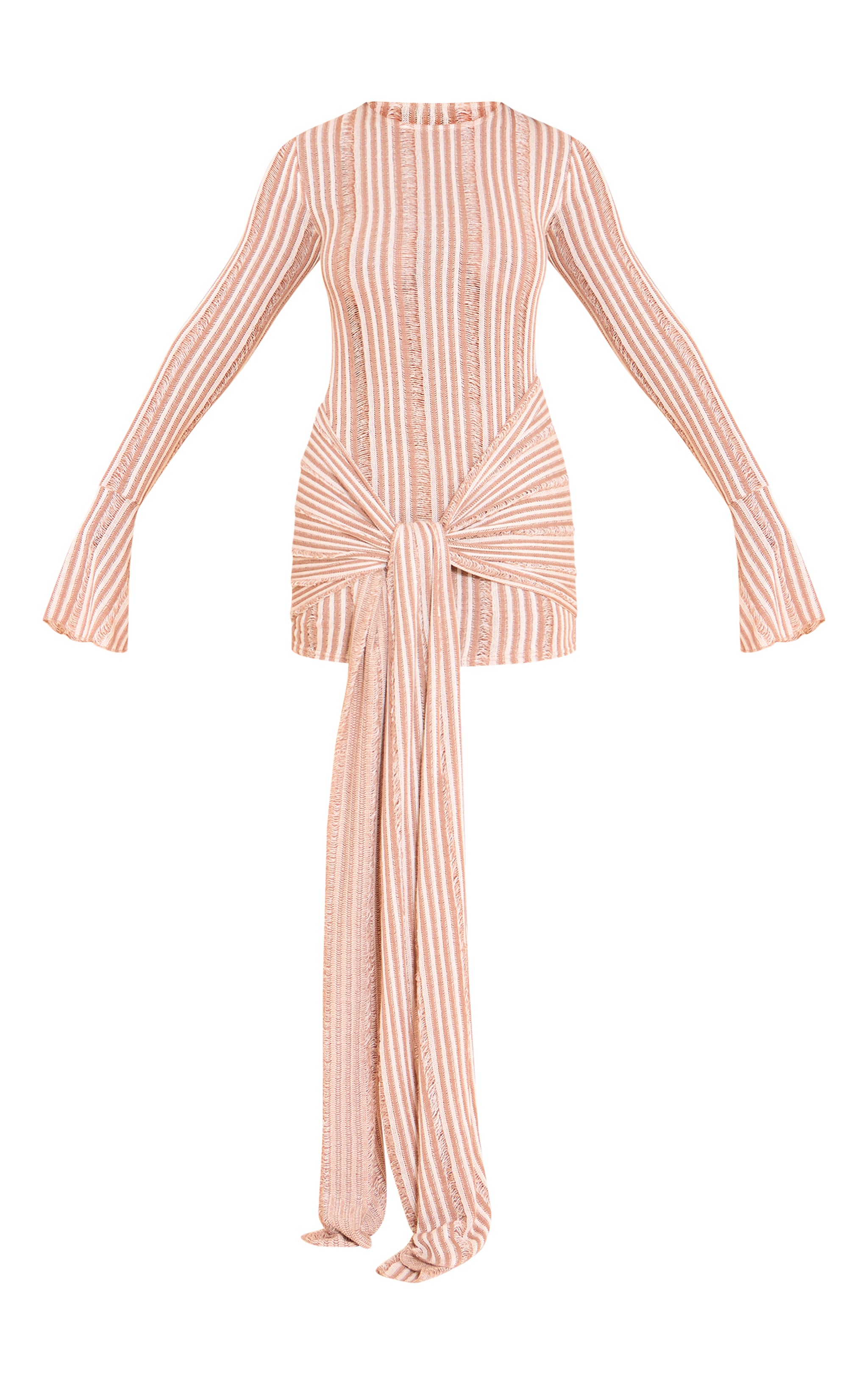 Shape Mocha Textured Long Sleeve Tie Waist Mini Dress image 5