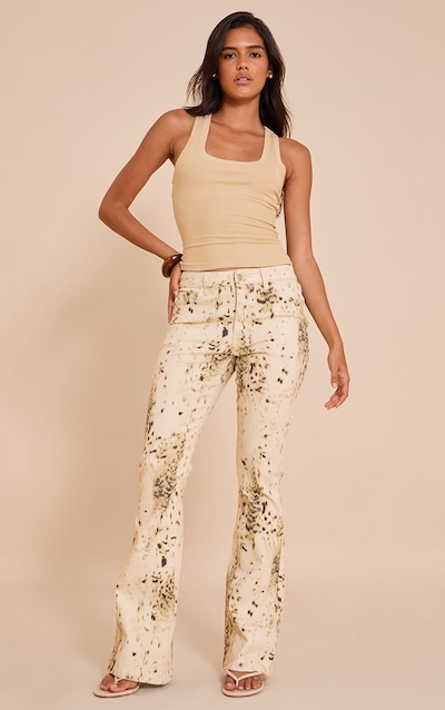Beige Snow Leopard Flared Jeans
