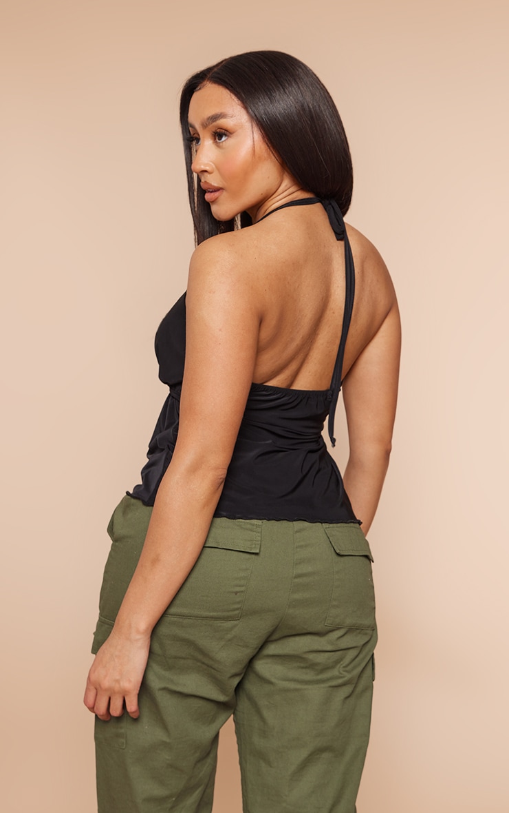 Shape Black Slinky Plunge Strappy Open Longline Top image 2