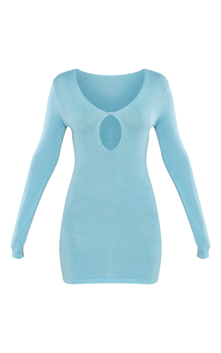 Aqua Glitter Knit Plunge Cut Out Dress