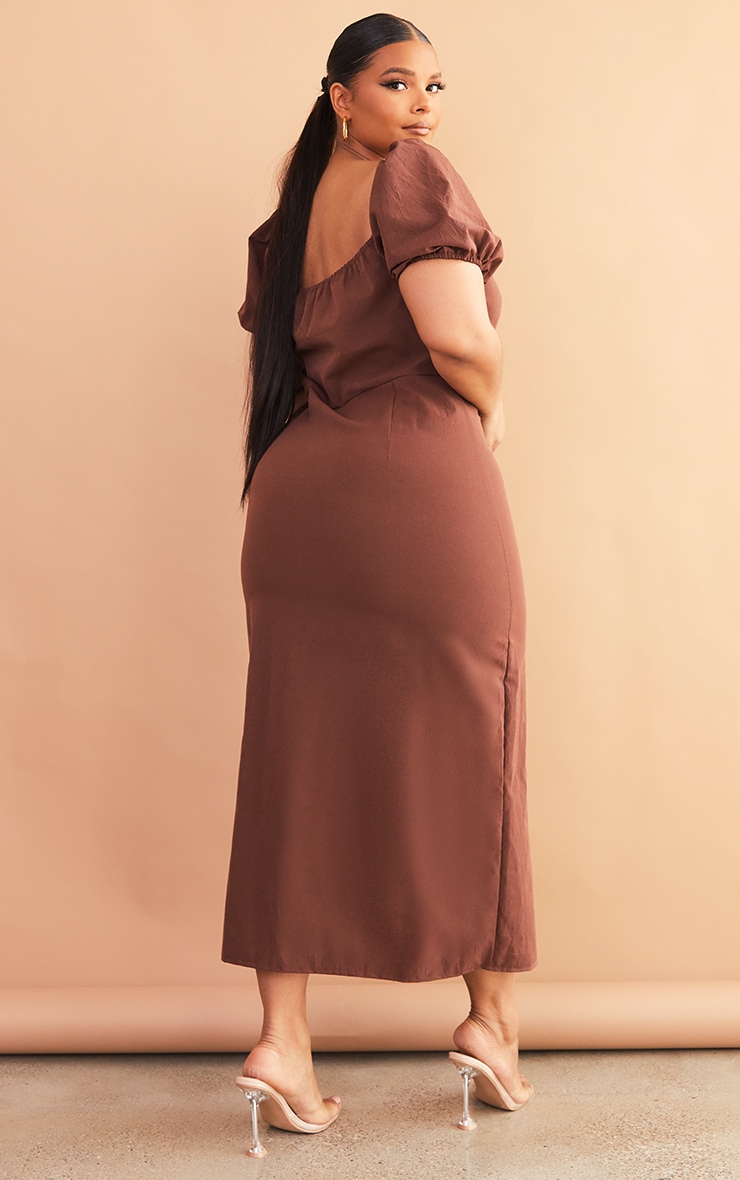 Plus Chocolate Puff Sleeve Midi Dress image 2
