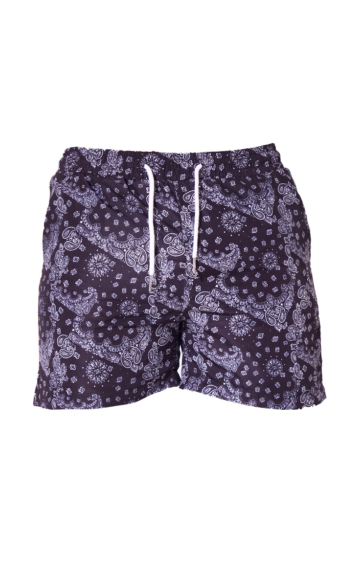 Black Bandana Print Swim Shorts