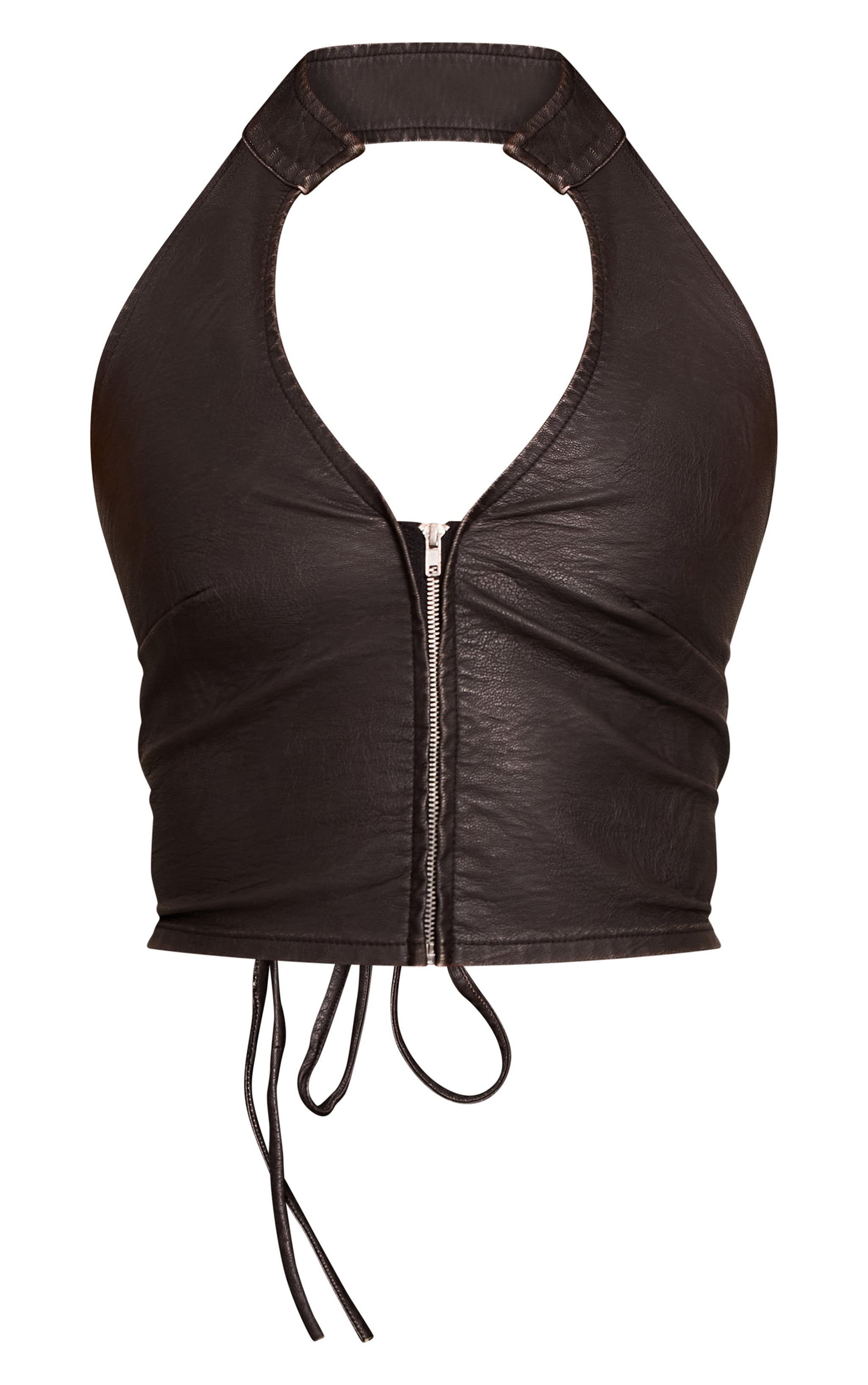 Washed Black Faux Leather Zip Front Halterneck Corset image 5